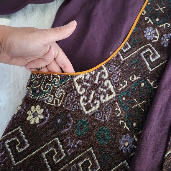 Asian Art to Wear Woven Jacket Women's Large Embroidery Purple Wooden Button - Picture 2 of 12